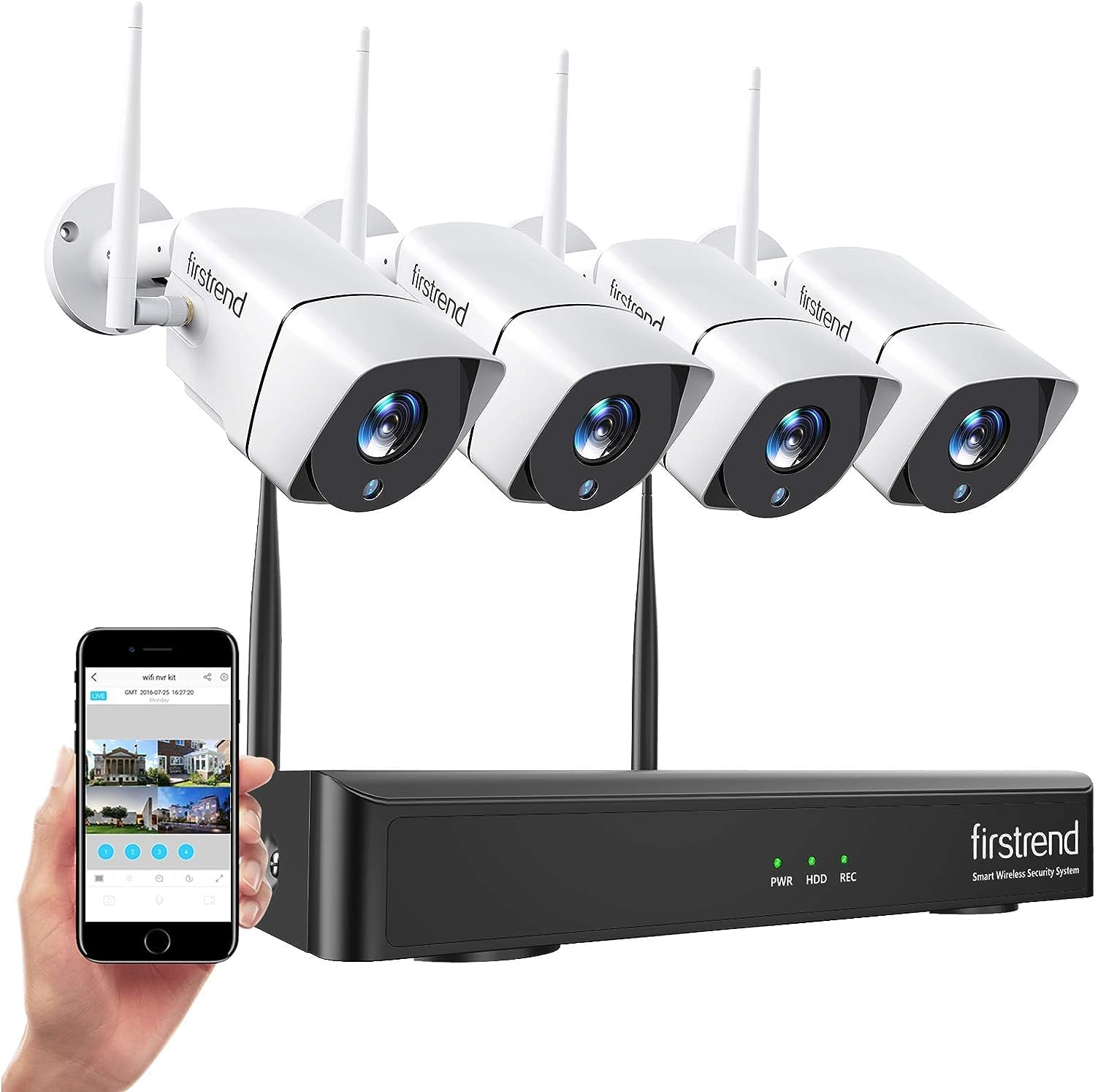 Wireless Security Camera System, Firstrend 8CH 1080P Wireless NVR System with 4 pcs 2MP IP Security Camera with 65 ft Night Vision and Easy Remote View,P2P CCTV Camera System(No Hard Drive)