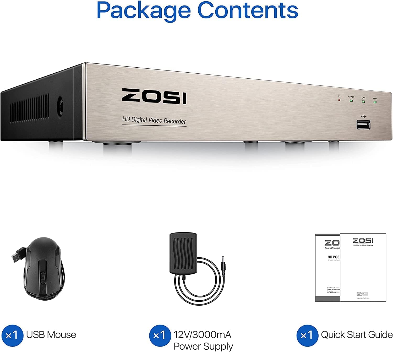 ZOSI H.265+ Lite 8 Channel Hybrid 4-in-1 HD TVI CCTV DVR, 8CH 1080P Surveillance Video Recorders with 1TB Hard Drive for Home Security Camera System (Renewed)