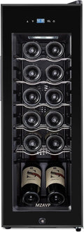 Mini Wine Fridge, 12 Bottle Compressor Wine Cooler Refrigerator, Freestanding Wine Cellar For Red&White Wine, Digital Temperature Control, Removable Shelves, Glass Door