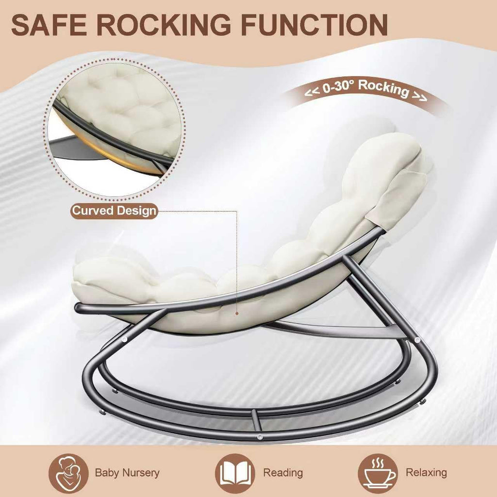 Outdoor and Indoor Rocking Chairs, Comfy Patio Chair, Rocking Chair with Ottoman and Sturdy Metal Frame, Balcony Chairs with Thickened Cushion, Silla Mecedora for Patio Porch Garden Living (White)