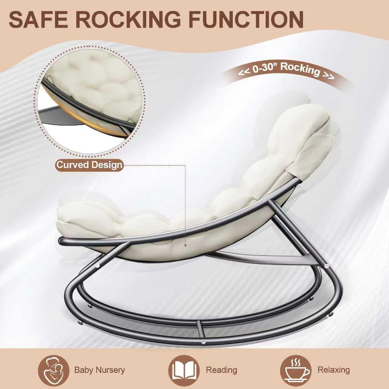 Outdoor and Indoor Rocking Chairs, Comfy Patio Chair, Rocking Chair with Ottoman and Sturdy Metal Frame, Balcony Chairs with Thickened Cushion, Silla Mecedora for Patio Porch Garden Living (White)