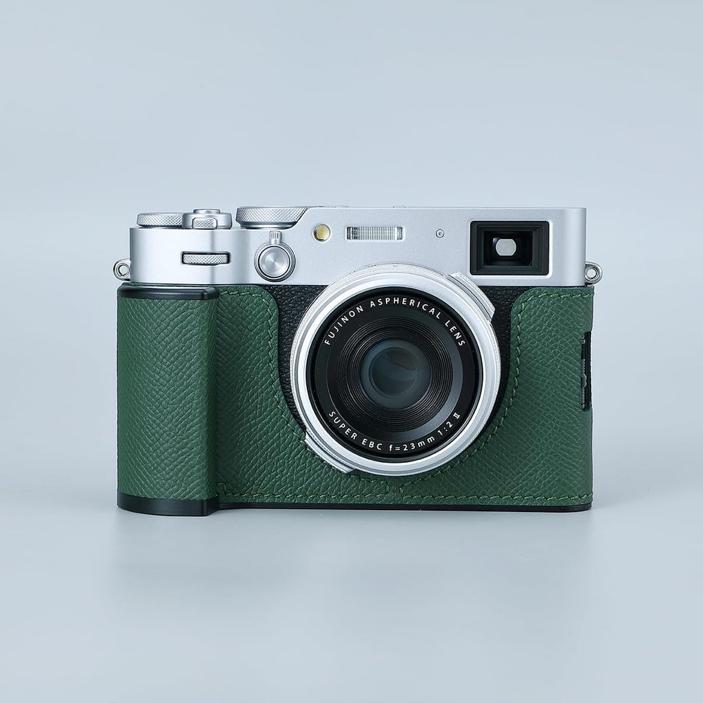 Camera Half Case for Fujifilm Fuji X100VI,Vintage Metal Genuine Leather Instant Camera Protective Cases Stylish Portable Shockproof (GreenD)