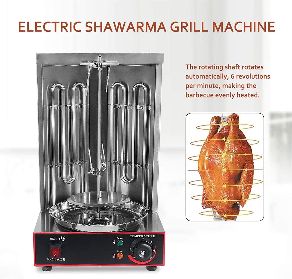 Auto Rotating Turkey Grill, Vertical Kebab Grill Infrared Grill 360° Auto Rotating Smokeless Adjustable Heat, Burner Kebab Shop