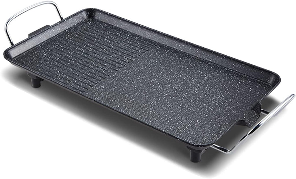 Grill for Outdoor Electric Smokeless Indoor Grill with Non-Stick Cooking Surface and Adjustable Temperature Knob Multifunctional Barbecue Tray，1355W，Black Barbecue Grill