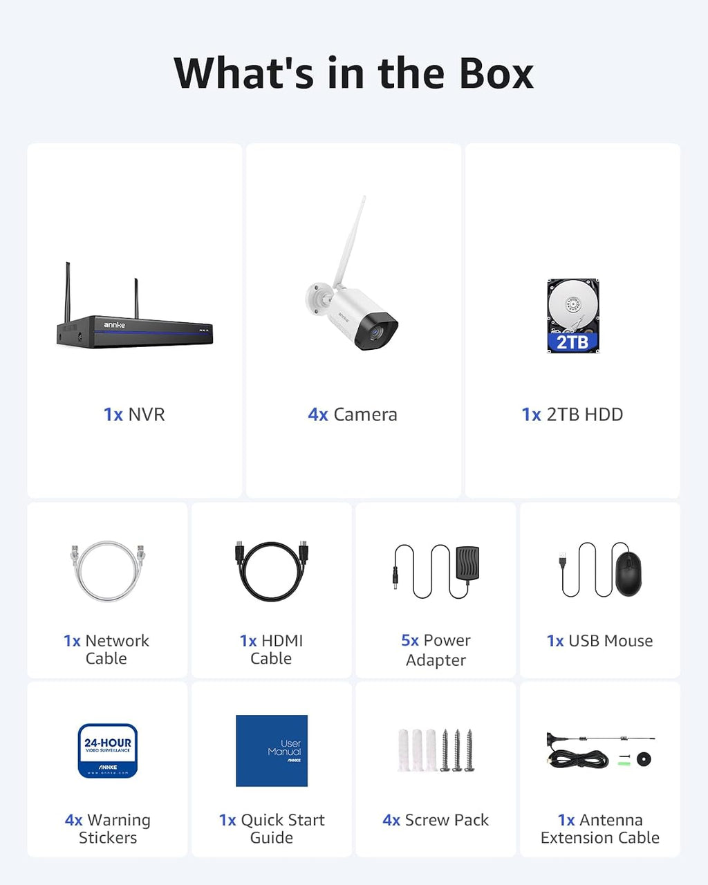 ANNKE 4K 16CH Wireless Security Camera System, 8MP NVR with 4pcs 5MP Outdoor WiFi Cameras, 2TB HDD, Human Detection, Two-Way Audio, Instant Alerts,100ft Night Vision, Smart Playback, IP66