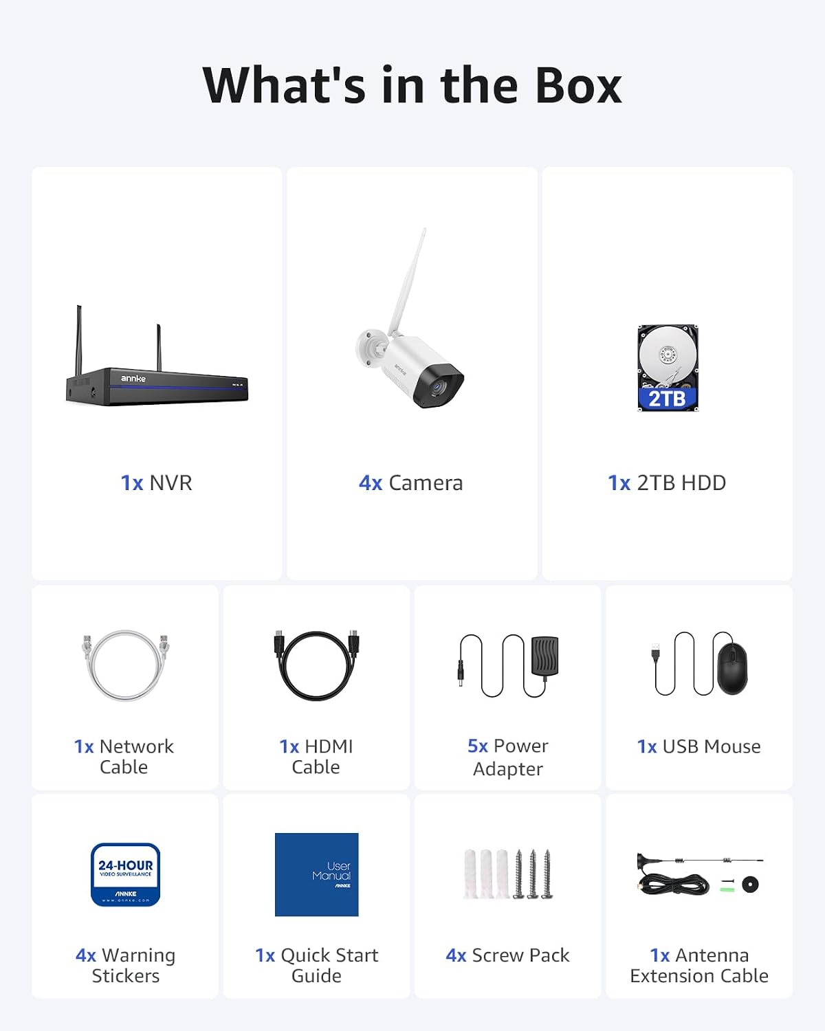 ANNKE 4K 16CH Wireless Security Camera System, 8MP NVR with 4pcs 5MP Outdoor WiFi Cameras, 2TB HDD, Human Detection, Two-Way Audio, Instant Alerts,100ft Night Vision, Smart Playback, IP66