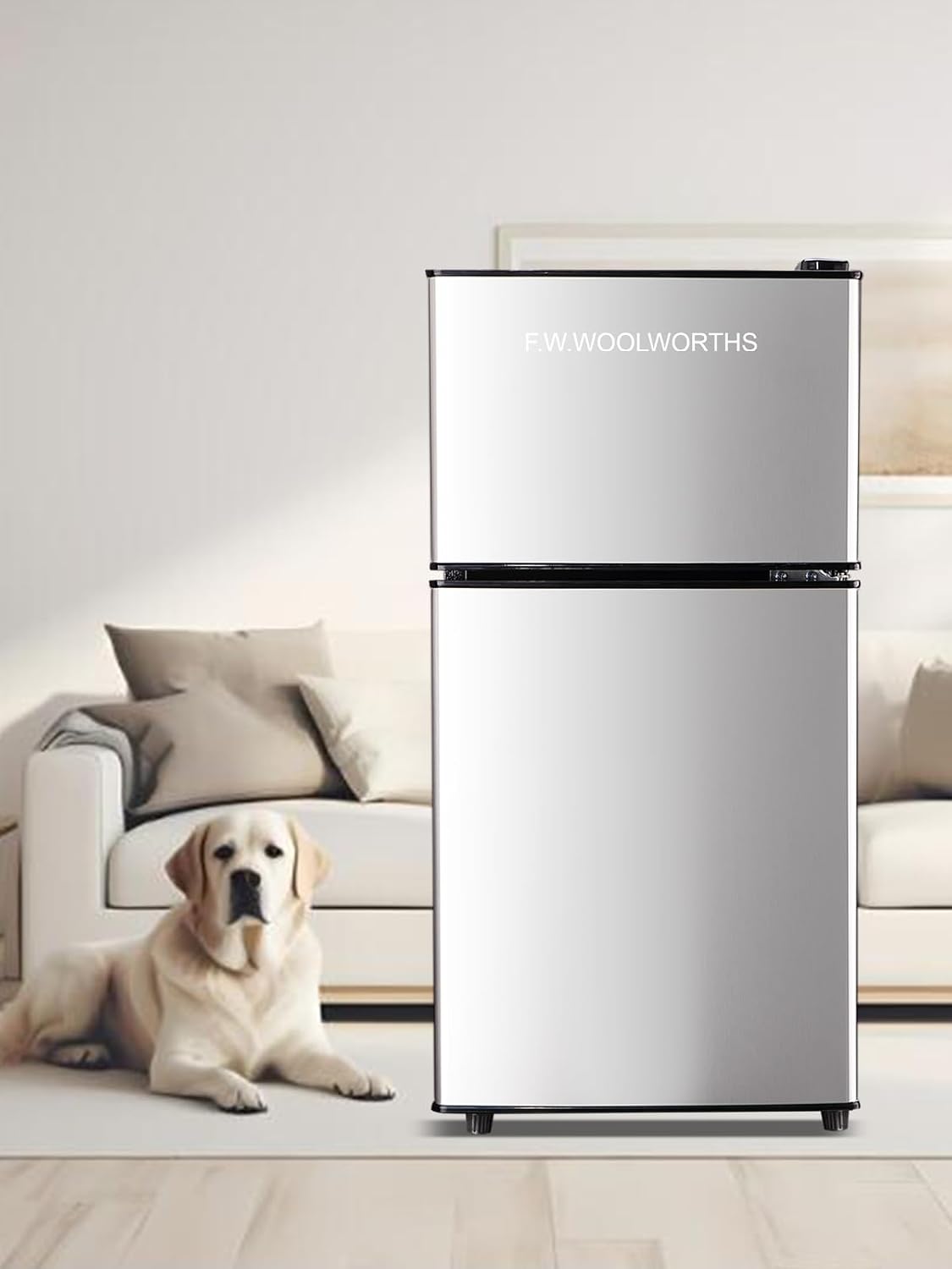 F.W.WOOLWORTHS 3.5 Cu.Ft Refrigerator with Freezer, 2 Doors Fridge with Adjustable Thermostat Control, Refrigerator for Kitchen, Dorm, Apartment, Garage, Office, Silver