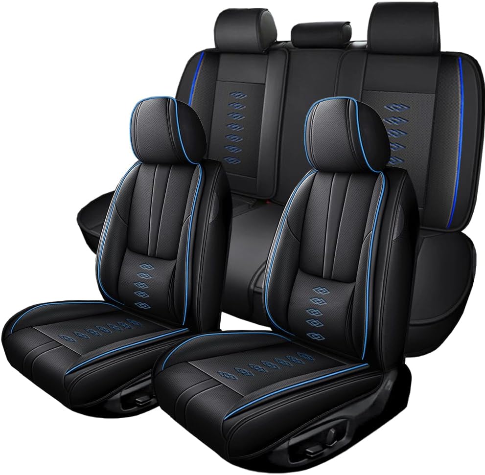 Full Set Seat Covers for Lexus LS 400 1995-1999,Leather Car Seat Cover,Soft Seat Cushion Covers with Airbag,Waterproof Automobile Seat Protectors for LS 400(Black Blue,Standard)