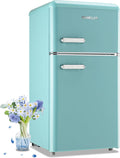 DEMULLER Retro 3.5 Cubic Feet Refrigerator with Top Freezer Two Doors & Two Handles Fridge with 7 Temperature Settings Spacous Capacity & Ideal Size Blue