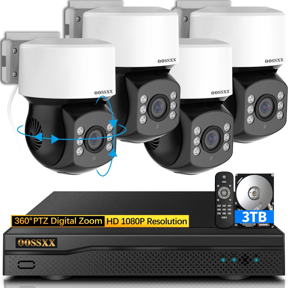 OOSSXX PTZ Full HD HD-Wired Outdoor Security Camera System Indoor House Dome PTZ 360 Camera Home DVR Systems Video Surveillance CCTV Cameras