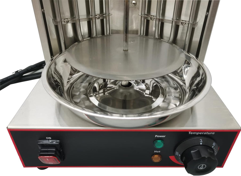 Electric 2 Burners Turkish Barbecue Machine Shawarma Maker Kebab Gyro Grill Stainless Steel Vertical Rotating Oven with Meat Catch Pan and Adjustable Tempereture