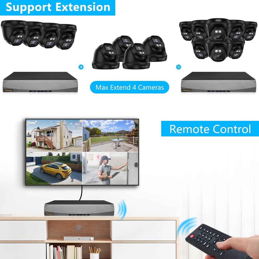 OOSSXX (2026 Update) 4K PoE Security Camera System, 4 Wired Dome Cameras Outdoor Indoor, 130° Wide Angle, 8CH NVR with 3TB HDD, Built-in Mic, Free App Remote Access, No Monthly Fee, 90 Days Recording