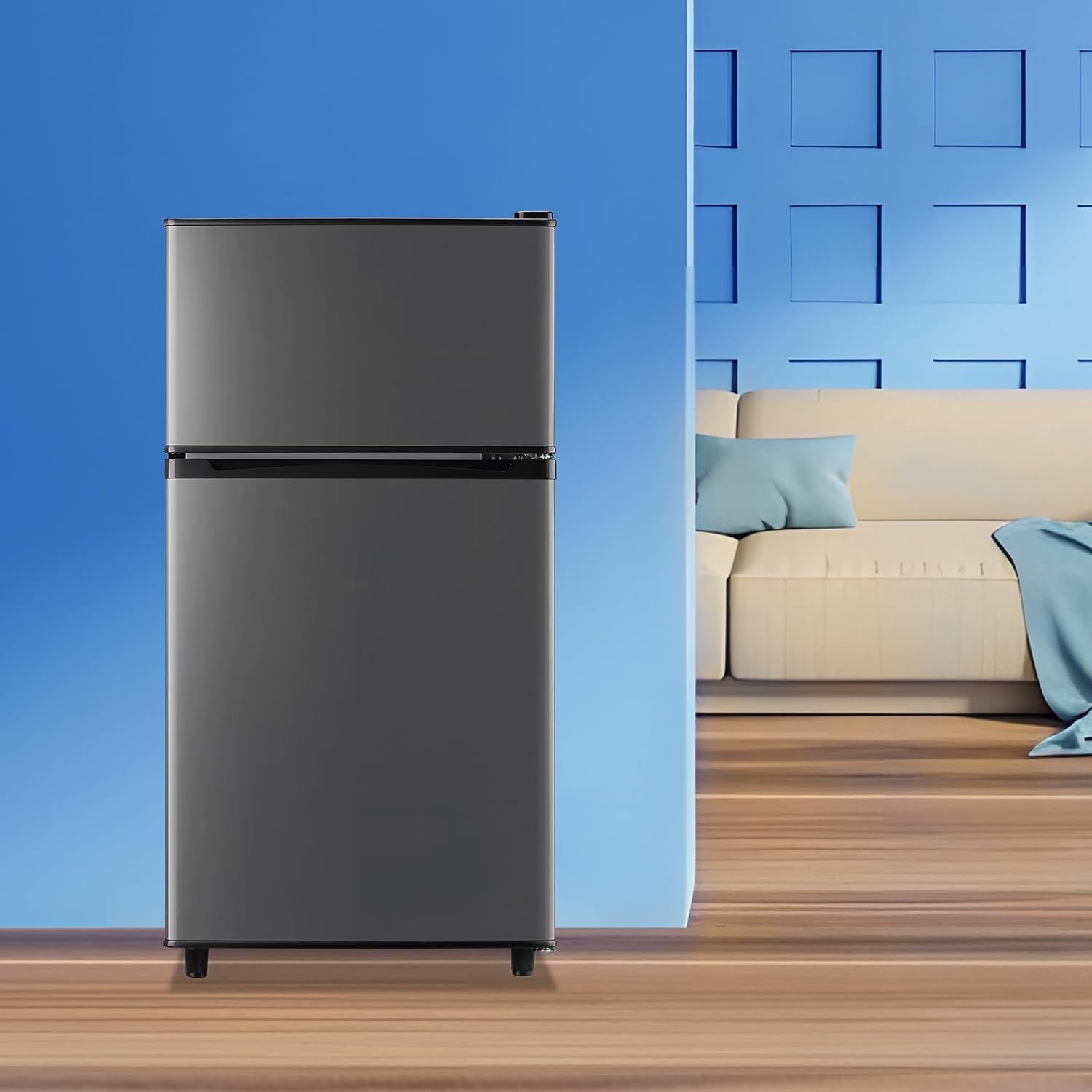 WANAI 3.5 Cu.Ft Mini Fridge With Freezer Freestanding Refrigerator with Freezer,7 Level Adjustable Thermostat Removable Shelves Small Refrigerator for Office Dorm Apartment Grey