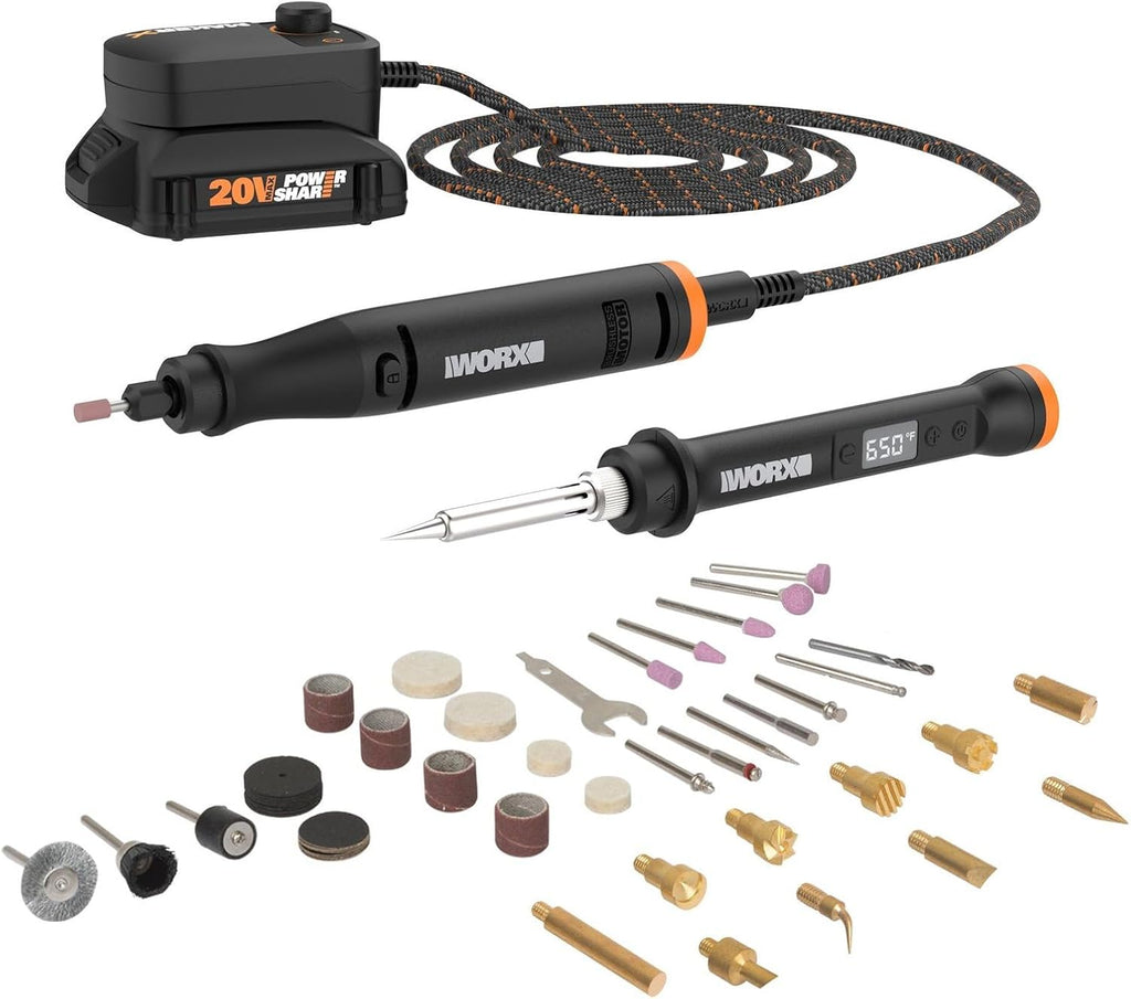 Worx WX989L 20V MAKERX 2-Pc Combo Kit - Rotary Tool + Heat Gun w/ 42 Accessories