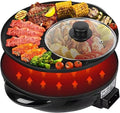 JYYBN 2 In 1 Electric Hot Pot and Grill, Household Non-stick Hot Pot and BBQ Grill with Glass Lid, Adjustable High Efficiency Barbecue Grill Plate with Hot Pot Round Cook Frying Plate for Home Kitchen