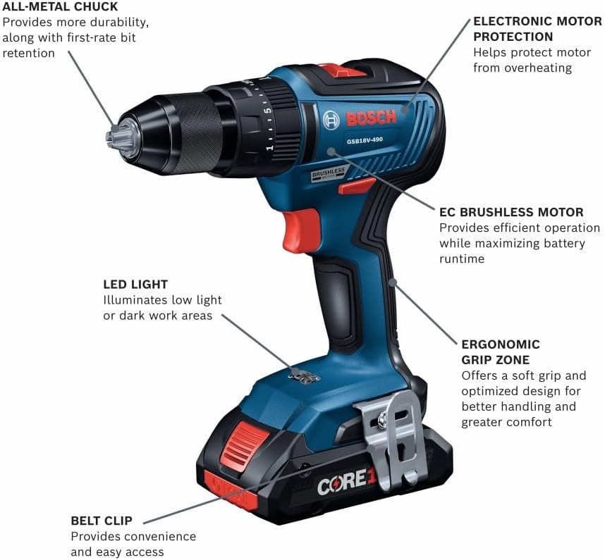 BOSCH GXL18V-497B23 18V Power Tool Combo Kit - 4 Tool Cordless Set with 1/2 In. Hammer Drill/Driver, Two-in-One Impact Driver/Wrench, Circular Saw, Worklight, Batteries & Charger