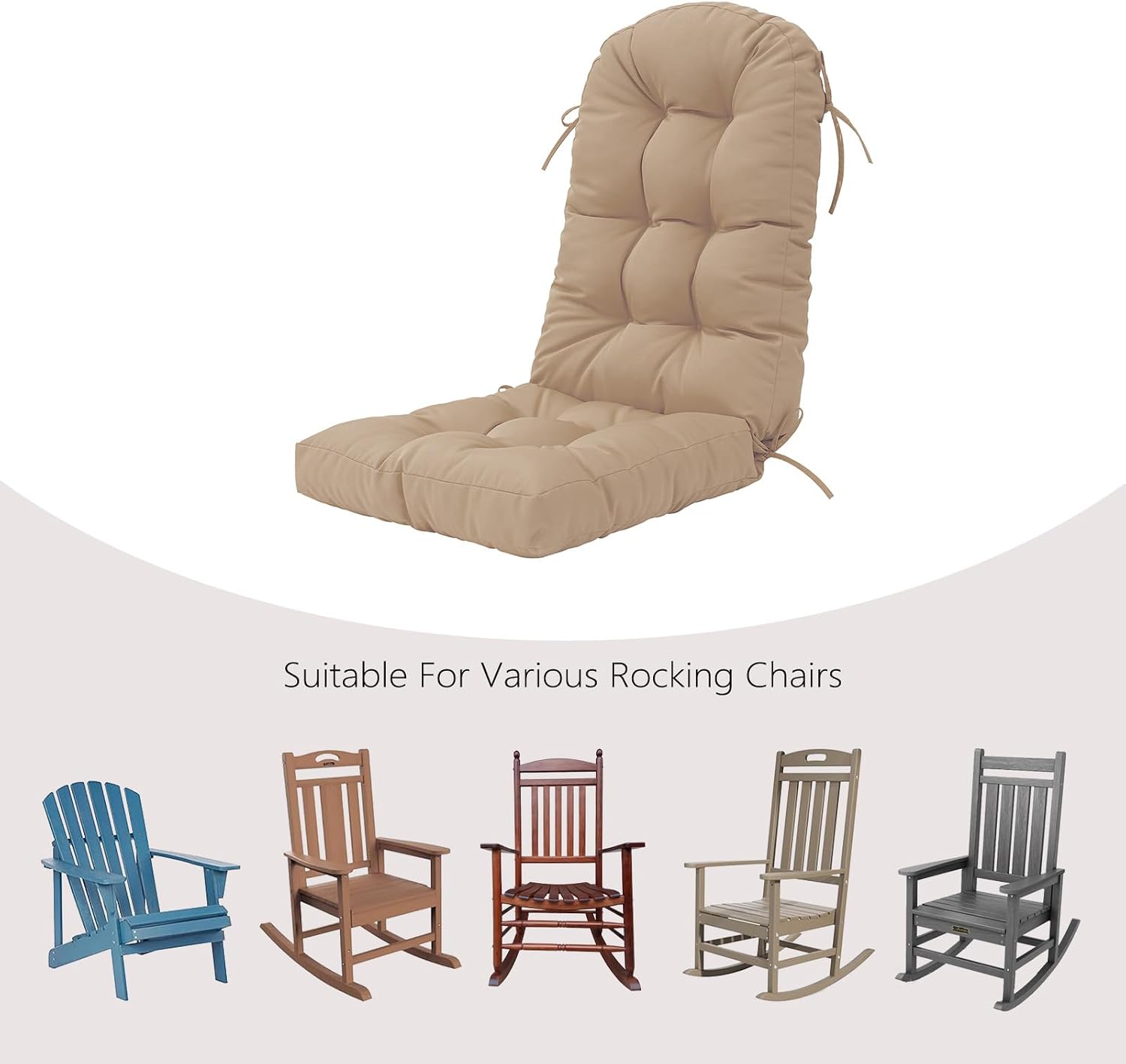 Outdoor Rocking Chair Cushion Set of 4 for Adirondack Chair, High Back Patio Outdoor Seat Chair Cushion 49x19in,Beige