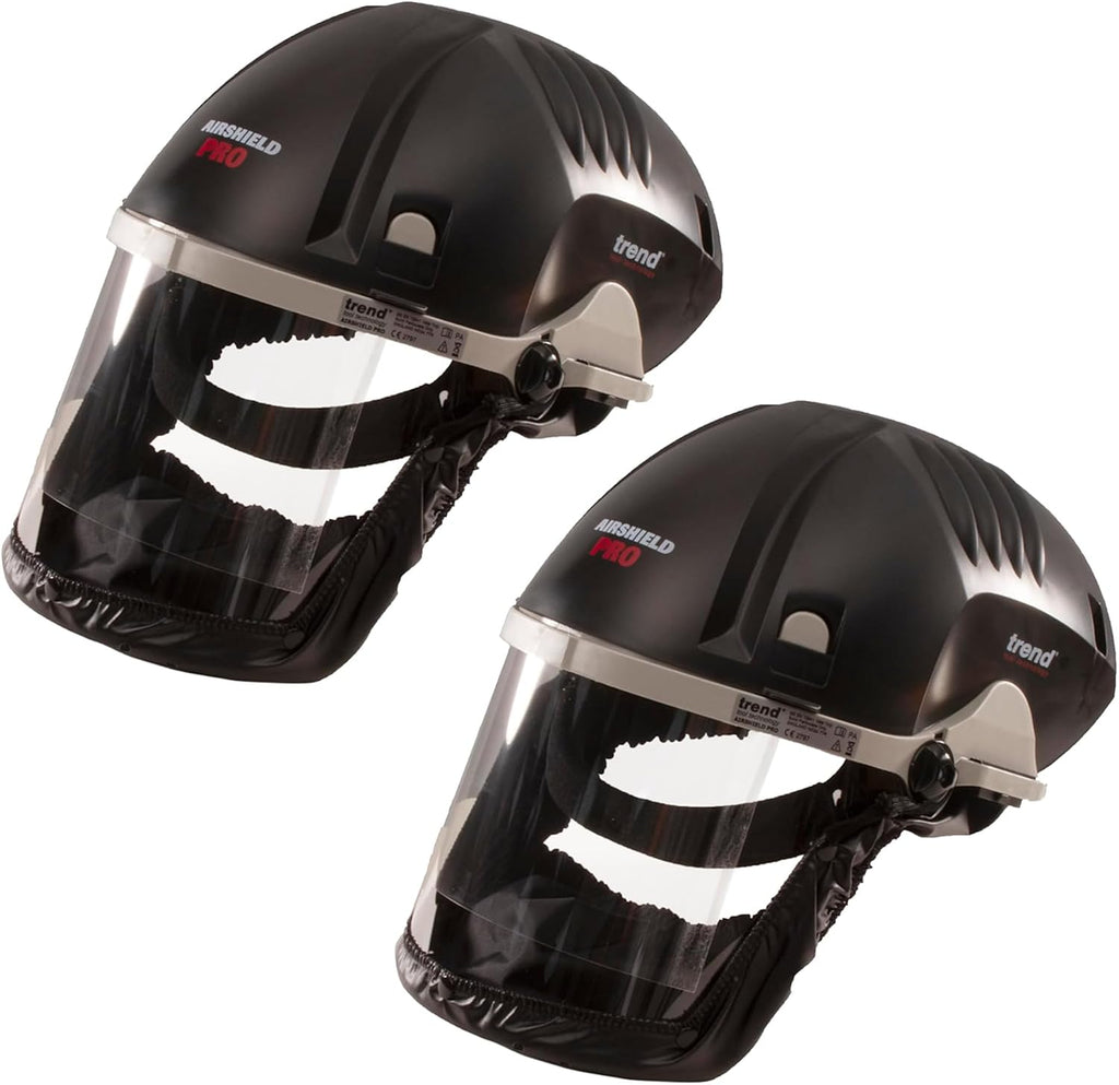 TREND AirShield Pro Full Faceshield Twin Pack, Battery Powered Air Circulating Dust Protector for Woodworking, 0.6 Micron Filtration, U*AIR/PRO/D7