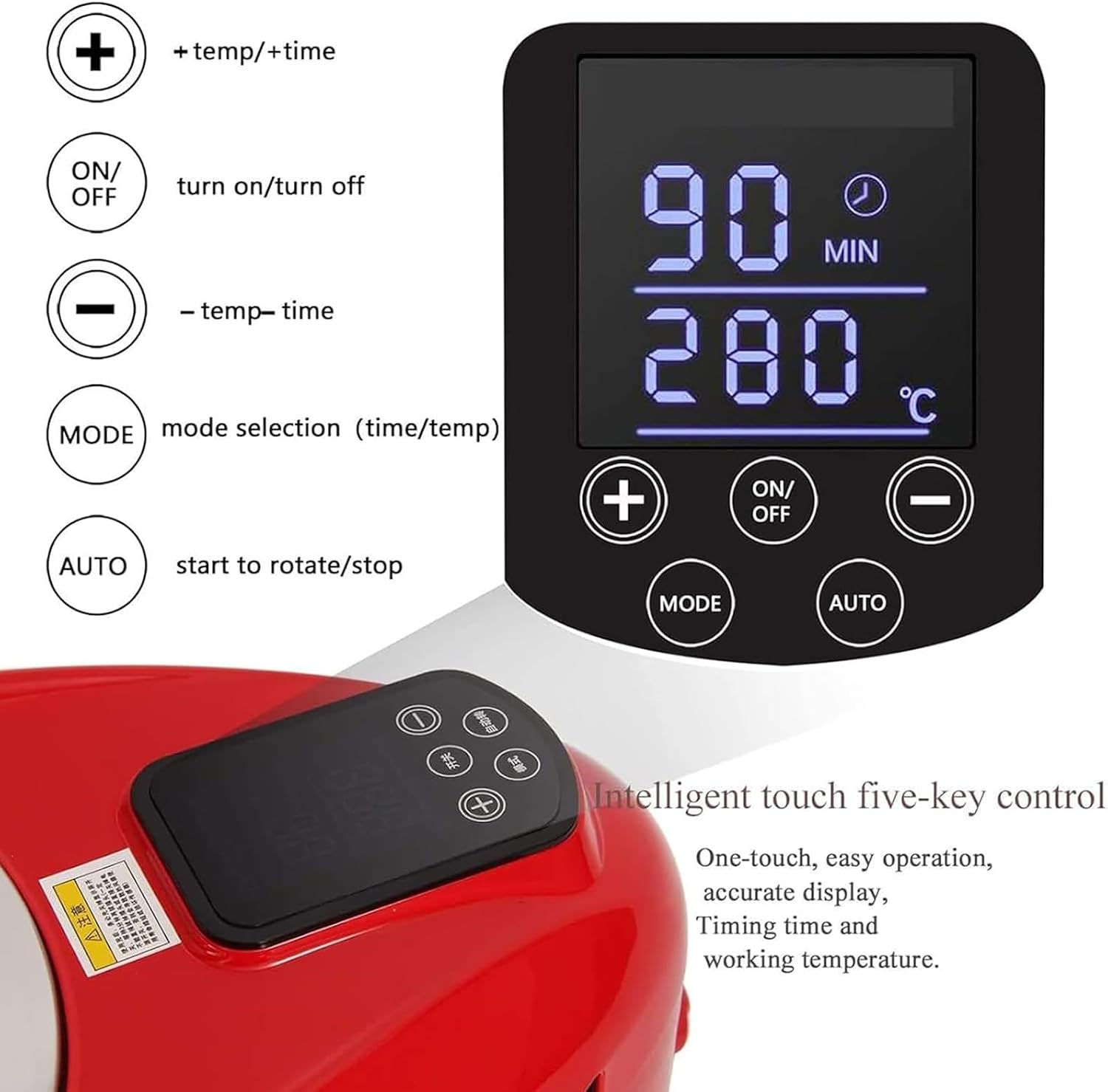 Electric Smokeless Indoor Grill Machine, Electric Griddle, 1~80 Minutes/80-280°C Adjustable/360° Automatic Rotation and Non-Stick, Temperature Control, Timing Function, for Restaurants, Stalls