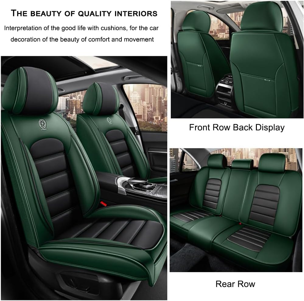 5 Seat Covers for Subaru Outback 2000-2024 Leather Car Seat Covers Waterproof Anti-Slip Soft Car Seat Protectors Comfort Automotive Seat Covers with Airbag（Standard,Black+Green）