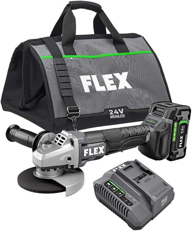 FLEX 24V 6-Tool Combo Kit with Hammer Drill, Impact Driver, Circular Saw, Multi-Tool, Reciprocating Saw, Work Light plus 5' Angle Grinder with 2 Batteries, Charger