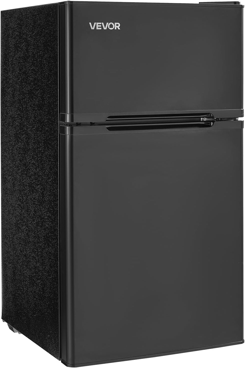 VEVOR 3.2 Cu.Ft Mini Fridge with Freezer, Dual Zone Compact Refrigerator, 3-Mode Adjustable Temperature, Energy Efficient Small Fridge, Reversible Door, Low Noise, for Bedroom, Dorm, Office, Black
