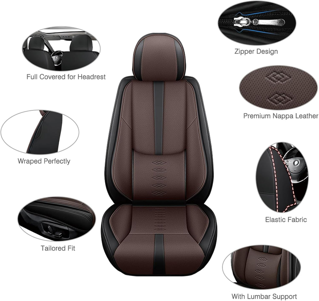 Leather Seat Covers for Jaguar XJ8 2000-2008,Premium Car Seat Covers Full Set,Waterproof Car Seat Protectors with Airbag,Comfort Interior Cover Seats for Cars(Black+Brown)
