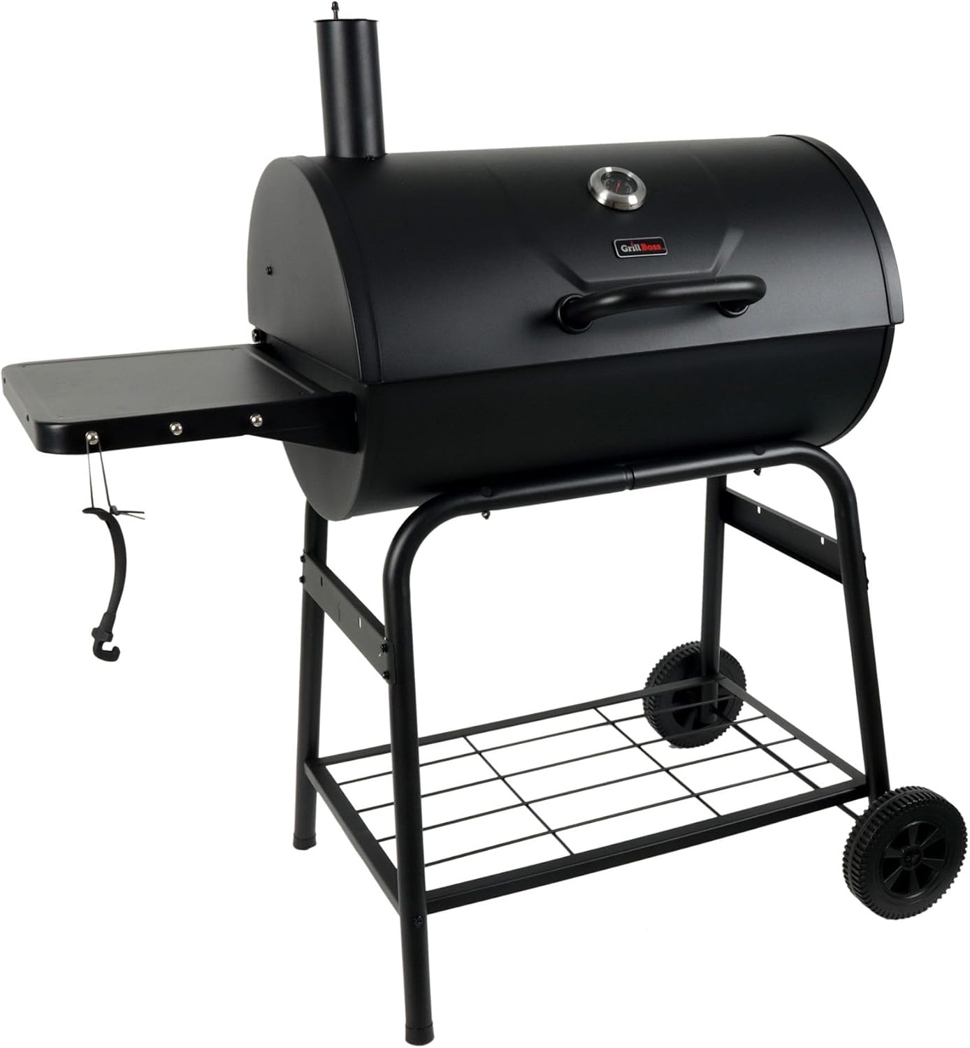 Grill Boss 30 Inch Barrel Charcoal Grill with Adjustable Grate, Large Cooking Area, Built In Temperature Gauge, and Durable Cast Iron Grates, Black