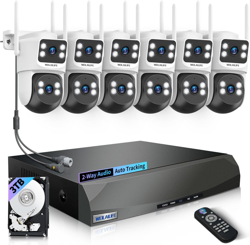 【2-Way Audio & 360° View】 4MP PTZ Security Cameras Wireless Outdoor, WiFi Home Surveillance System, Outside Wireless Security Systems, Surveillance DVR Kits