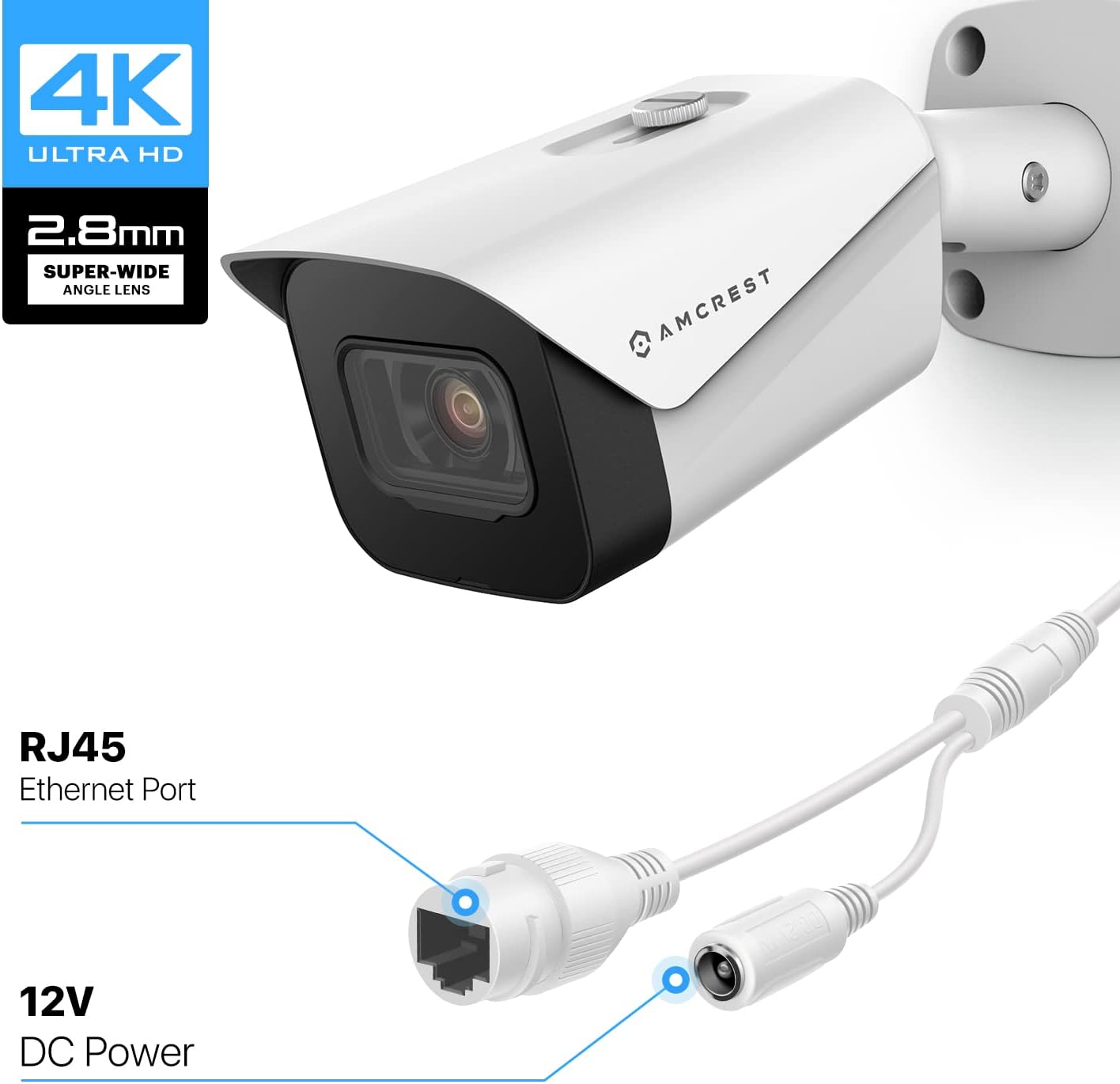 Amcrest 4K Security Camera System w/ 4K (8MP) 8CH PoE NVR, (4) x 8-Megapixel IP67 Weatherproof Metal Bullet POE IP Cameras, Pre-Installed 2TB Hard Drive, NV4108E-IP8M-2496EW4-2TB (White)