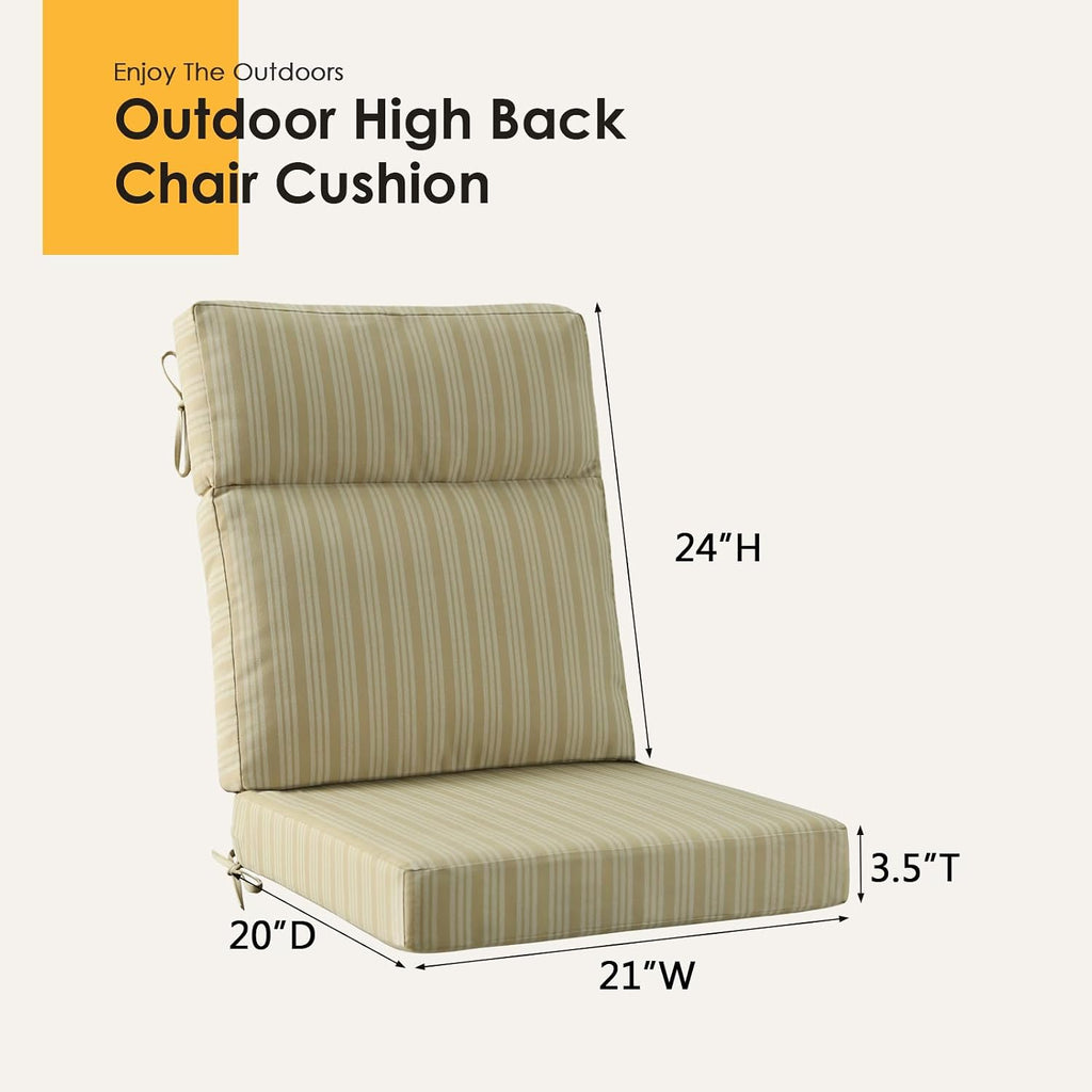 Outdoor High Back Chair Cushion, 2 Pack 44x21 inches Patio Chair Cushions Water Repellent Rocking Cushions Indoor Furniture Seat Pad, Beige Brown Stripe