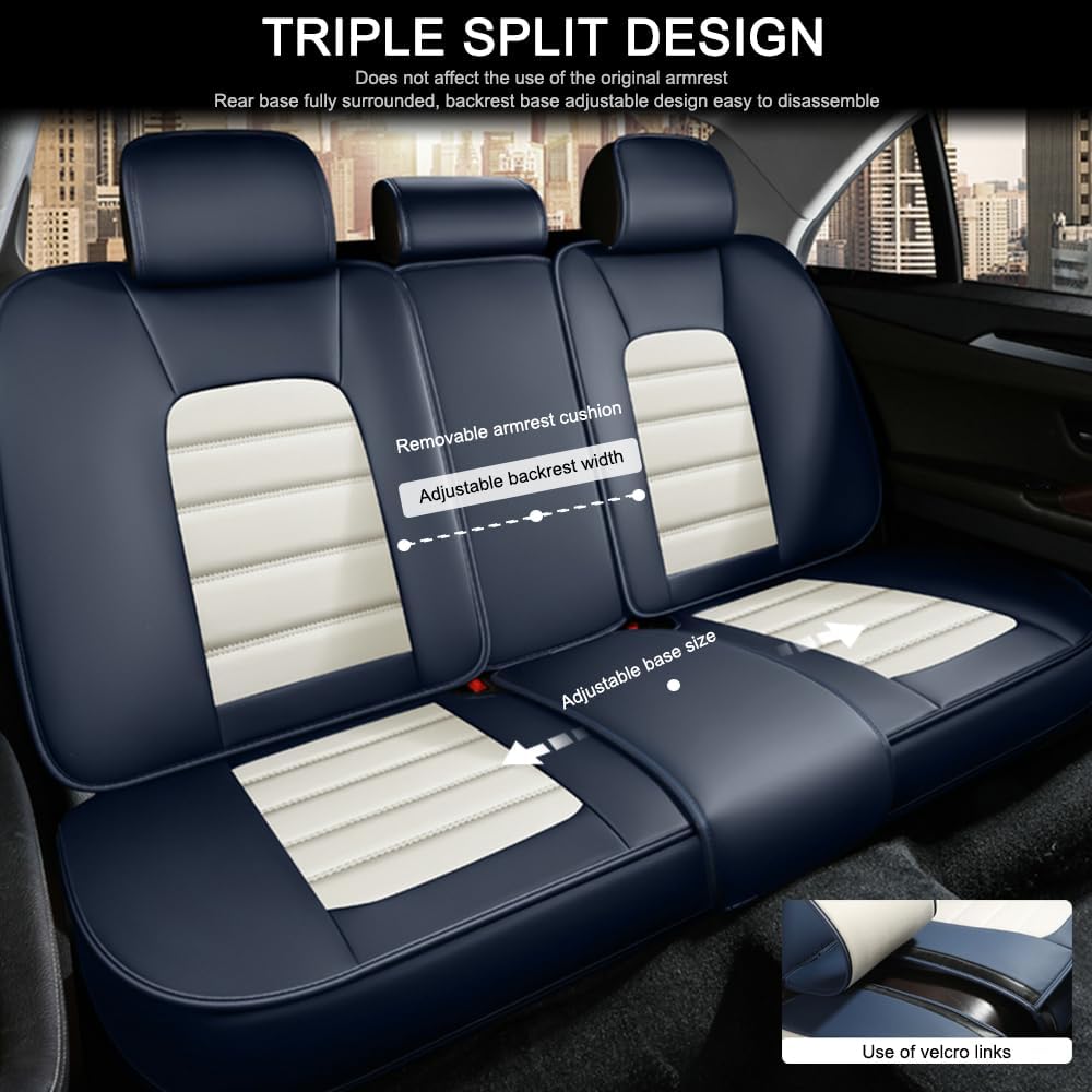 5 Seat Covers for Mini Cooper/Countryman/One Leather Car Seat Covers Waterproof Non-Slip Soft Seat Protectors Comfort Auto Seat Covers with Airbag（Luxury,White+Blue）