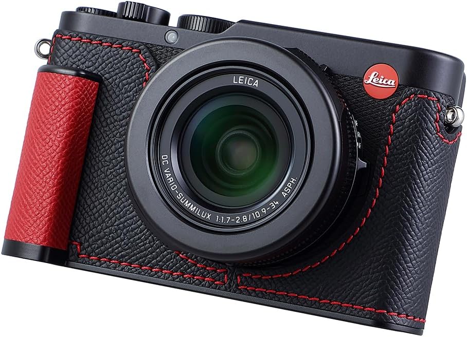 Camera Half Case for Leica D-LUX 8, Vintage Metal Genuine Leather Instant Camera Protective Cases Stylish Portable Shockproof (Black C)