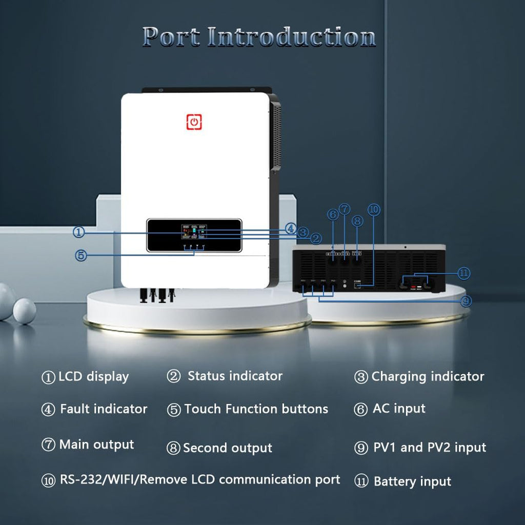 Y&H 10.2KW On/Off Grid Solar Hybrid Inverter Built-in 160A Charge Controller PV Max 500V Input DC48V to AC230V Pure Sine Wave Inverter for Home Energy Storage RV Shed Off-Grid System