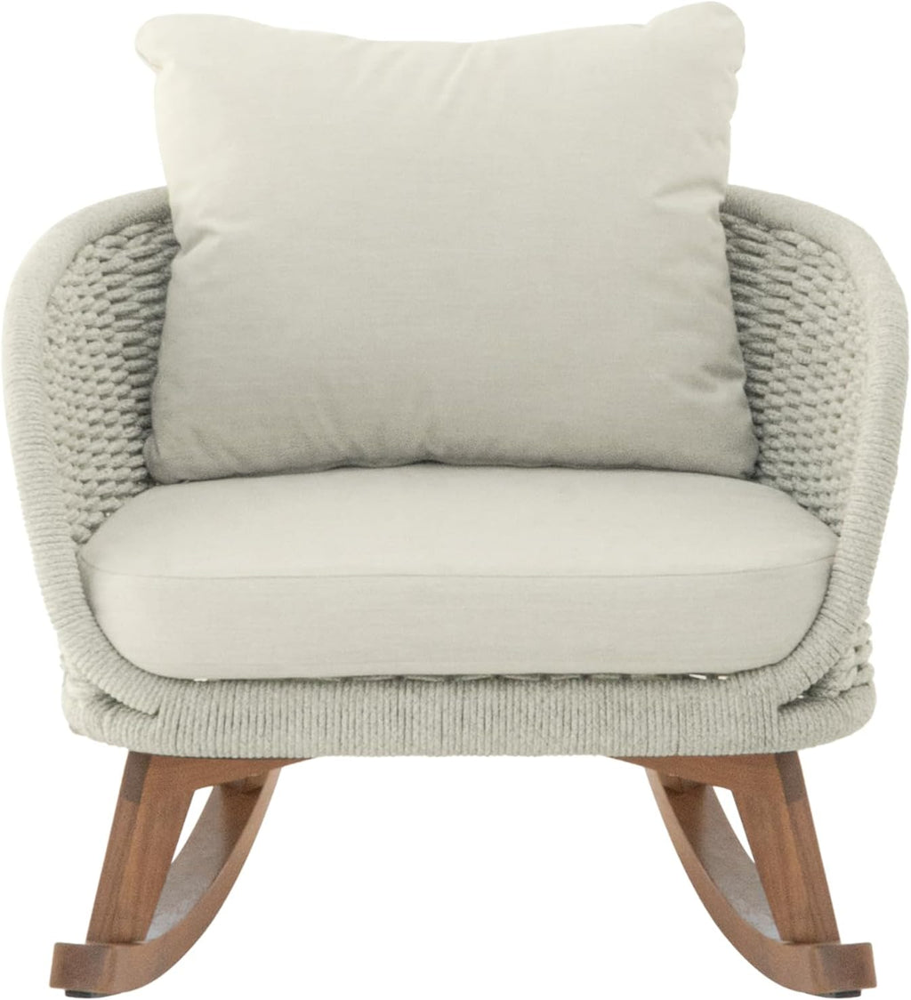 Christopher Knight Home Yusi Wooden Frame Rocking Chair Outdoor, Wicker Rocker Chair with Soft Cushions, Contemporary Patio Rockers, Rocking Accent Chair for Indoor/Outdoor, Beige + Natural