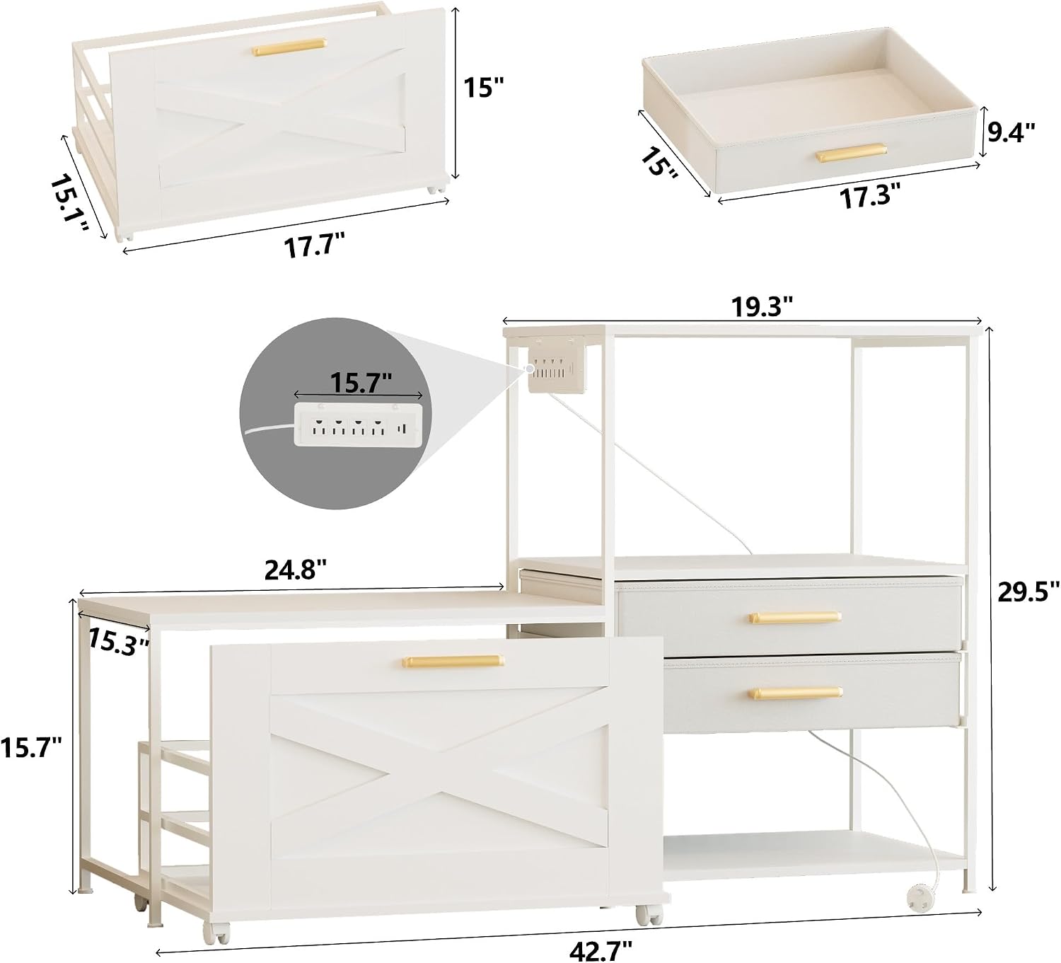 Mini Fridge Stand with Storage Drawers, Farmhouse Mini Fridge and Microwave Stand with Power Outlet & Cabinet, Kitchen Bakers Rack with Storage Shelf and for Home Dorm Office Bar, White