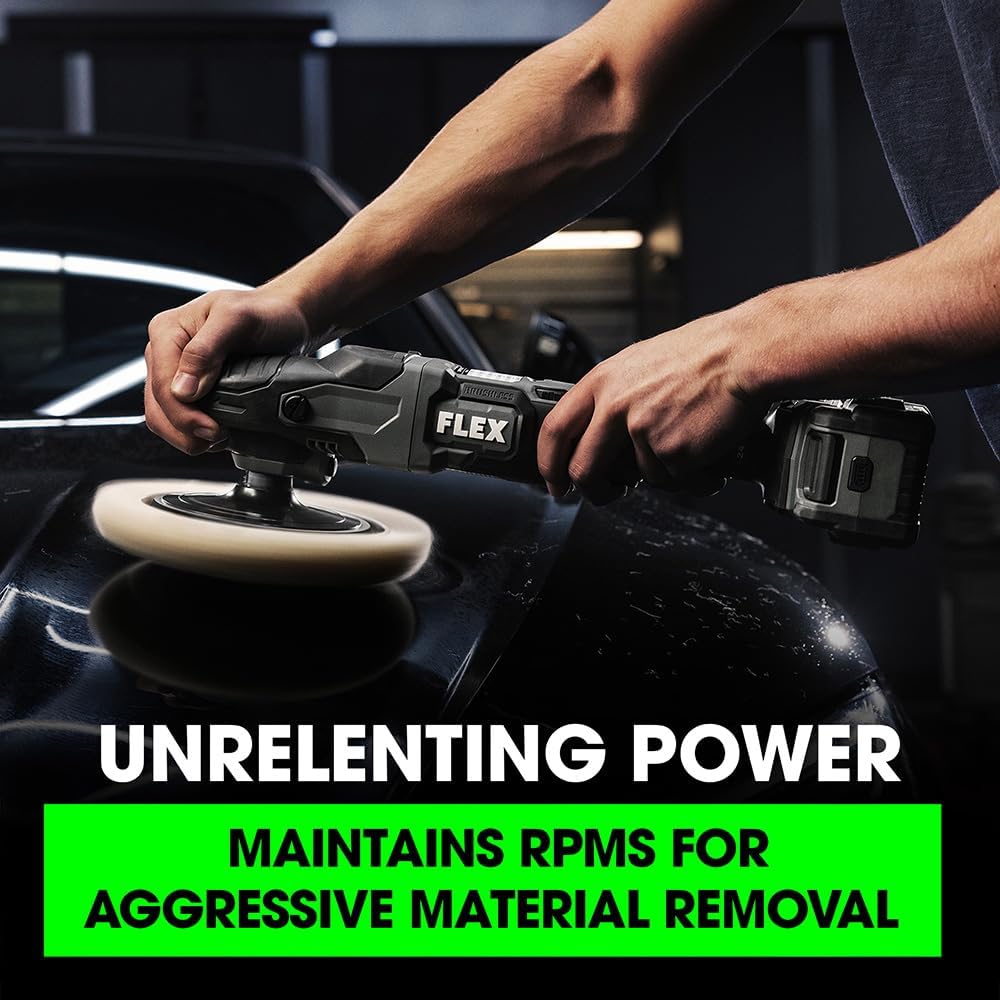 FLEX 24V Brushless Cordless Rotary Polisher Kit, Variable Speed, 6-Inch, Ideal for Detailing, Body Shop & Repair, w/ (2) 5.0Ah Lithium Batteries & 160W Fast Charger - FX3311-2C