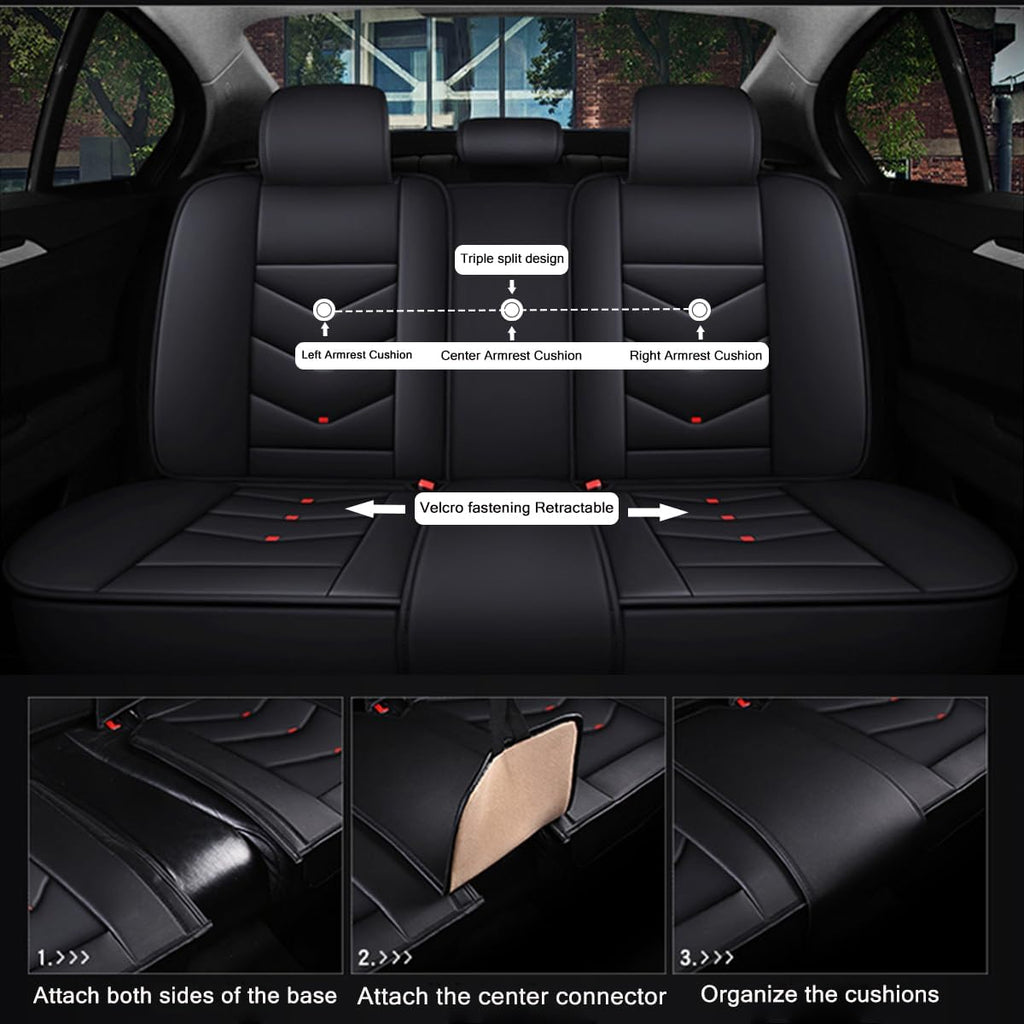 Car Seat Covers Full Set for Hyundai Accent 2018-2022 Leather Seat Covers, Waterproof Non-Slip Breathable Wear Seat Cover, Car Seat Protector Adapted Airbags（Standard, Black）