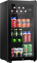 HAILANG Beverage Refrigerator, 3.2 Cu. Ft, Mini Fridge with Glass Door for Soda Beer, Freestanding Beverage Cooler for Office, Bar, Adjustable Shelving&Adjustable Foot