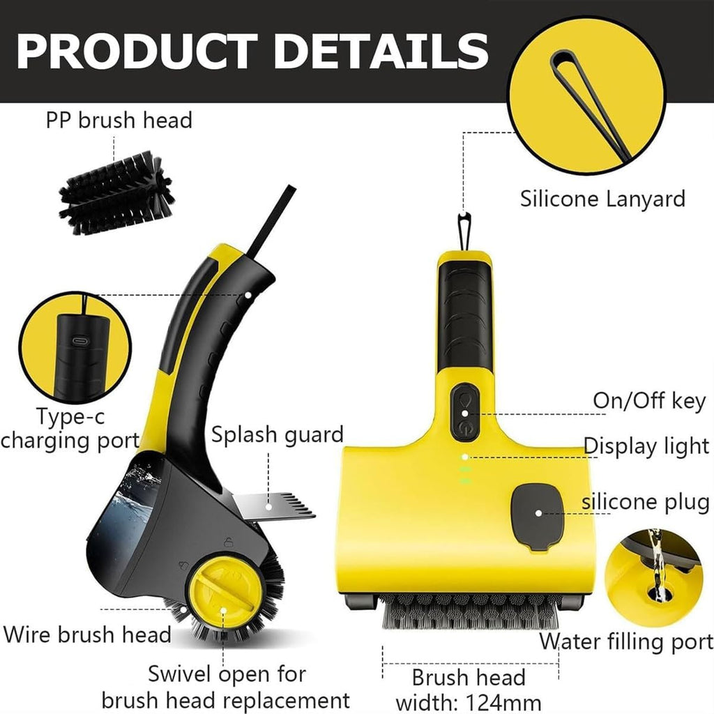 Grill Brush,Barbecue Grill Electric Cleaning Brush with Replaceable Head,360° Tile Cleaner with 2600Mah Battery and Water Injection Port,for Bathrooms,Cars,Floor,Tiles, Stoves, Sinks