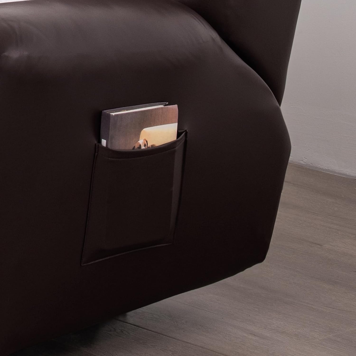 100% Waterproof PU Leather Sofa Slipcovers 8-Pieces Stretch Reclining Couch Covers for 2 Seat Anti-Slip Elastic Strap Furniture Protector for Kids, Pets (Brown, 3 Seater)