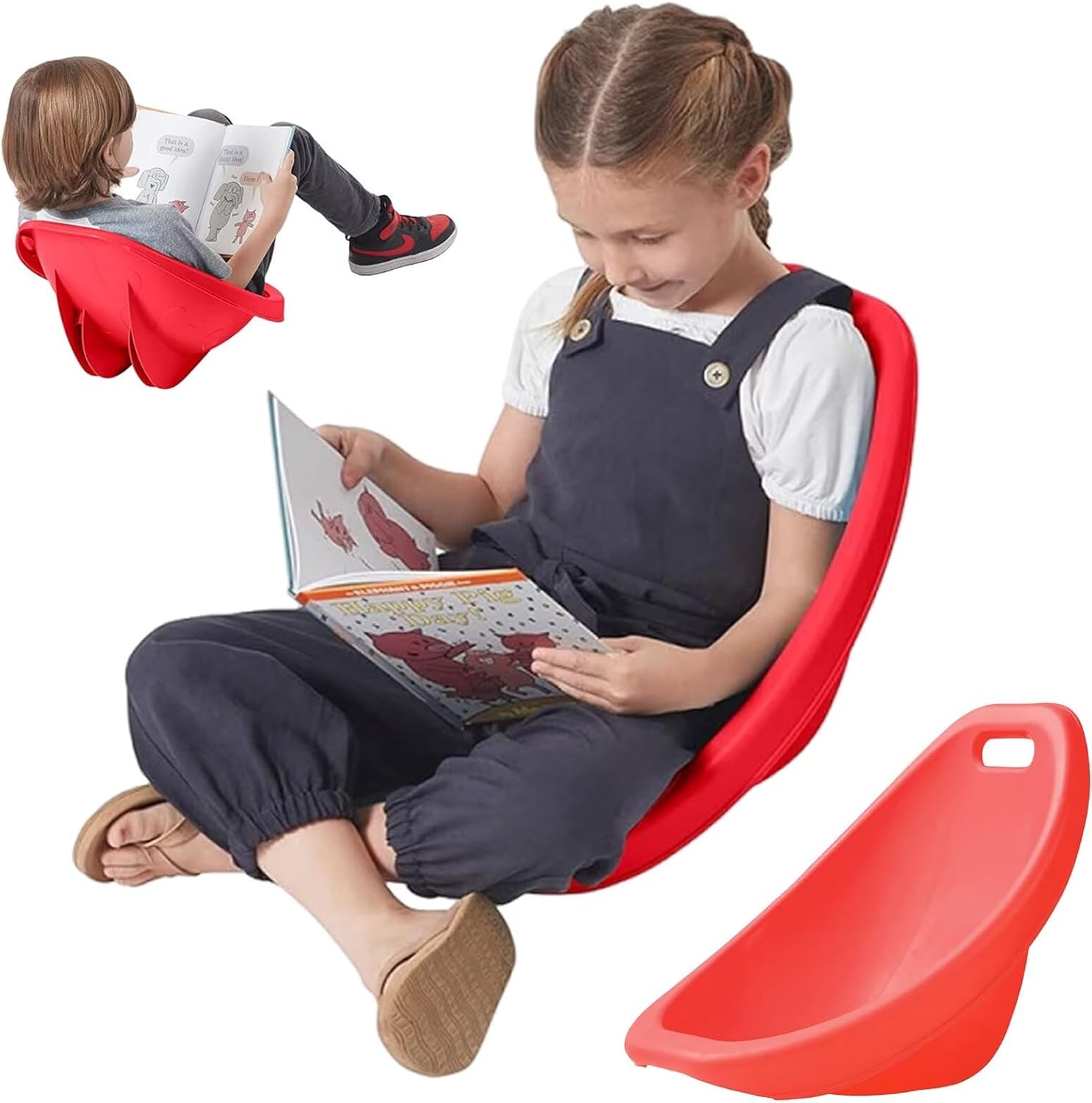 Floor Chair for Kids, 4 Packs Red Sensory Rocking Chair, Portable Reading Chair with Back Support, Plastic Scoop Chairs for Classroom, Flexible Seating for Classroom, Scoop Rocker Chair for Toddler