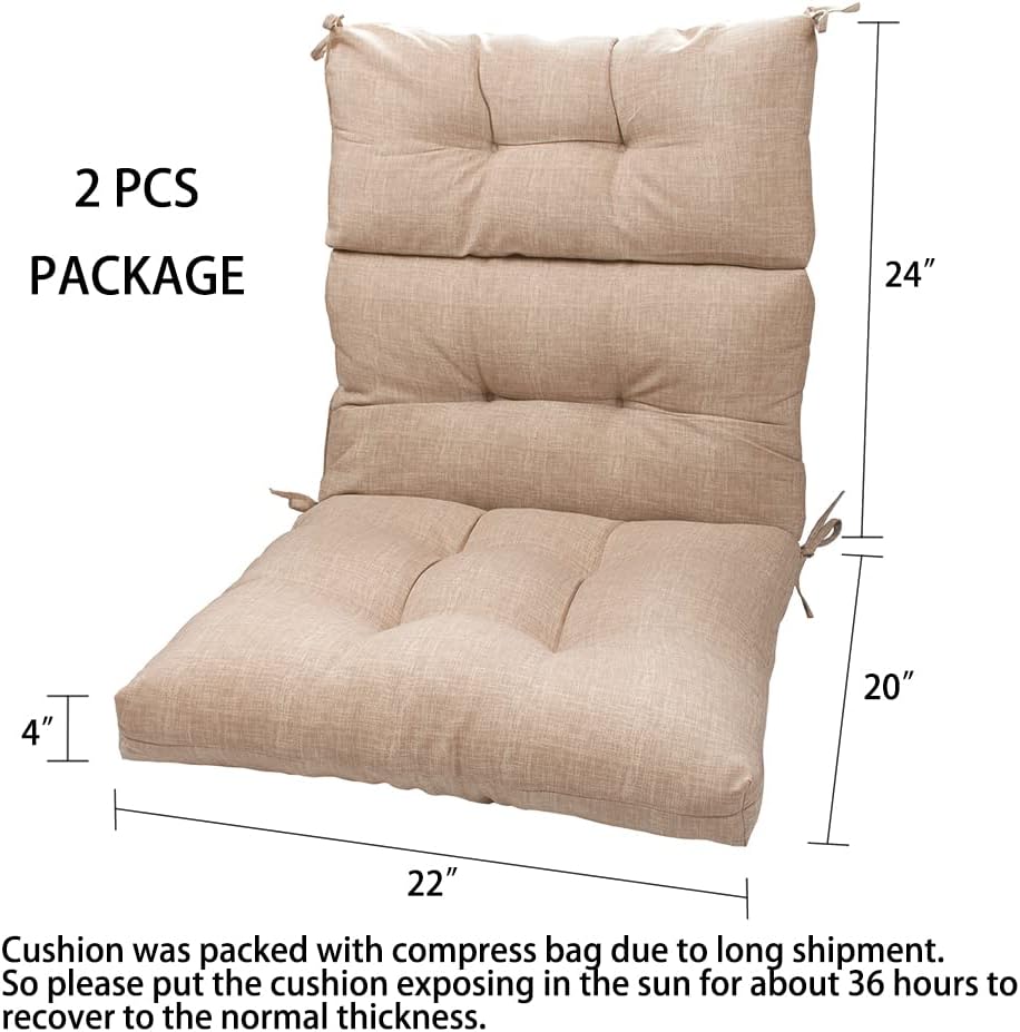 Magpie Fabrics Indoor Outdoor Tufted High Back Chair Cushion Set of 2, Waterproof All-Weather Deep Seating Rocking Chair Patio Garden Chaise Lounge Sun Lounger Chair Cushions(Beige Linen)