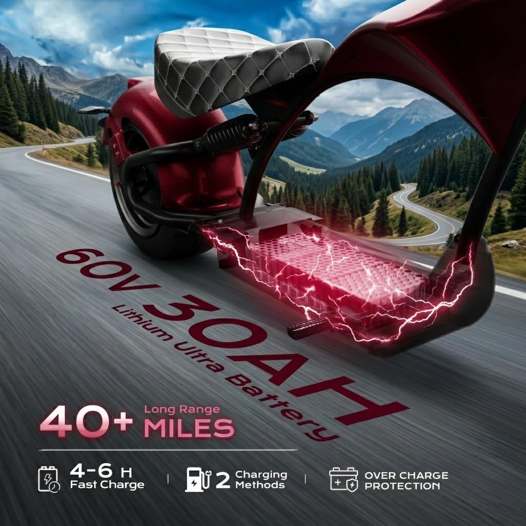eAhora M1 2 Seater 2000W Electric Motorcycle for Adults,37MPH 60V 30Ah Battery 40 Miles Long Range Full Suspension Dual Hydraulic Brakes, Street Legal Electric Motorcycle