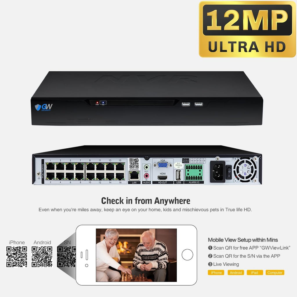 GW Security 16 Channel NVR UltraHD 4K Face Recognition NDAA & TAA Compliant Security Camera System with 16 x 8MP @25FPS Outdoor 2.7-13.5mm Motorized Zoom PoE Dome Cameras, 10 Smart AI Functions
