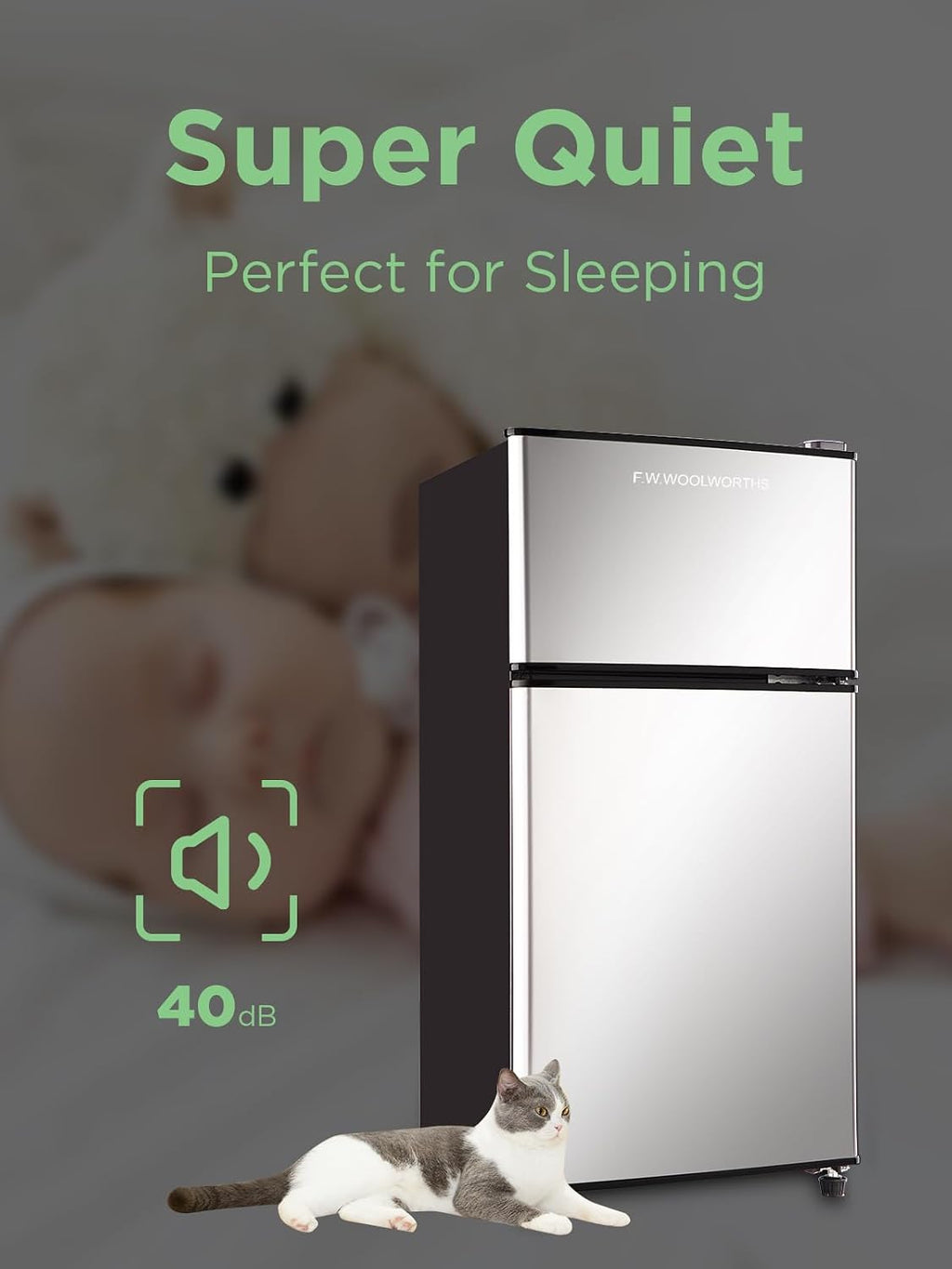 F.W.WOOLWORTHS 3.5 Cu.Ft Refrigerator with Freezer, 2 Doors Fridge with Adjustable Thermostat Control, Refrigerator for Kitchen, Dorm, Apartment, Garage, Office, Silver