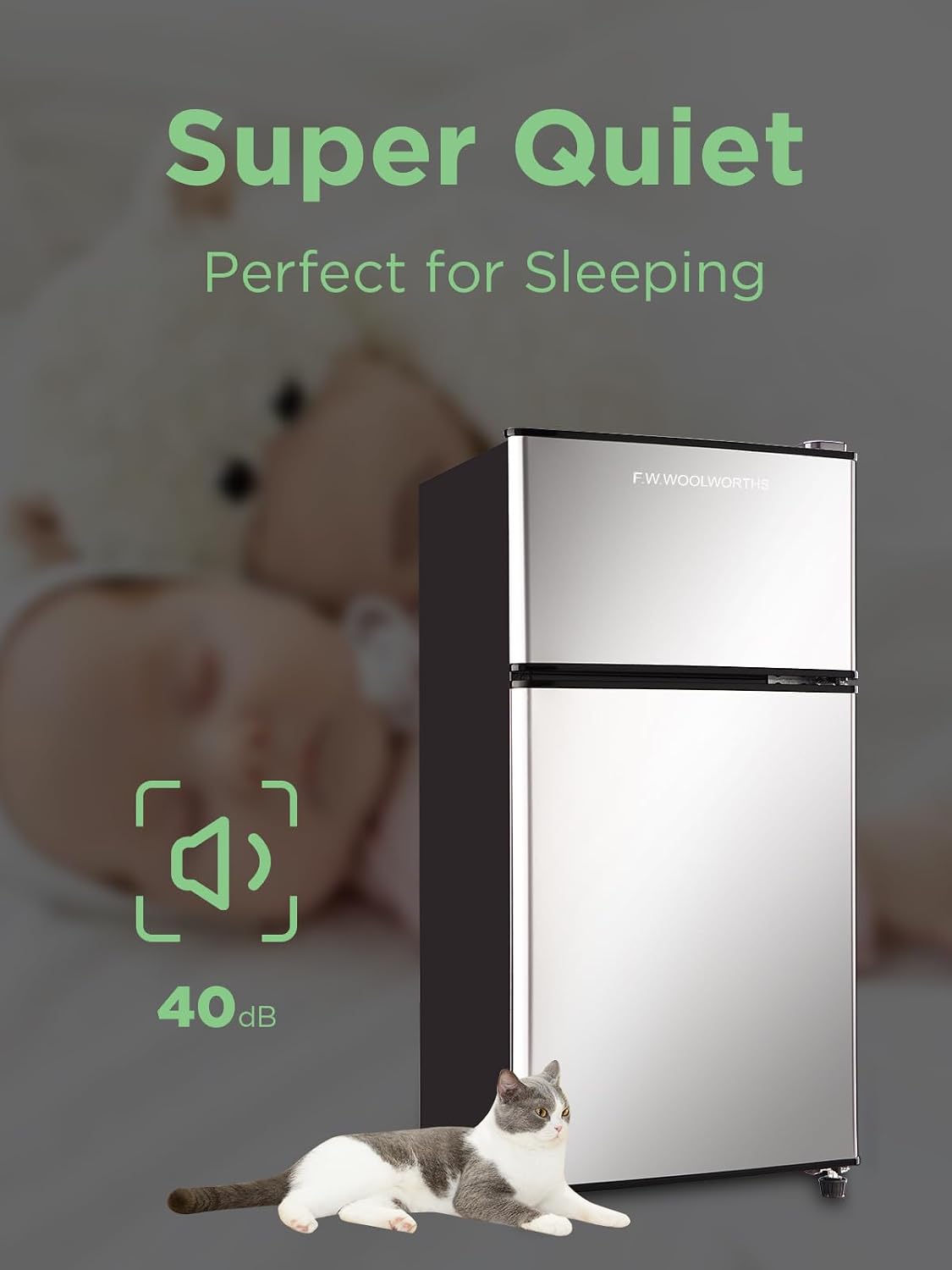 F.W.WOOLWORTHS 3.5 Cu.Ft Refrigerator with Freezer, 2 Doors Fridge with Adjustable Thermostat Control, Refrigerator for Kitchen, Dorm, Apartment, Garage, Office, Silver