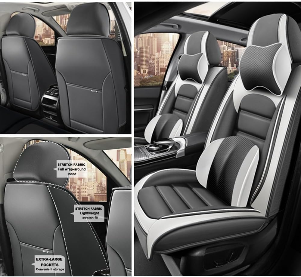 2 Seat Covers for Buick Encore GX 2020-2024 Leather Car Seat Covers Waterproof Anti-Slip Car Seat Protectors Comfort Premium Automotive Seat Covers with Airbag（Luxury,White+Gray）