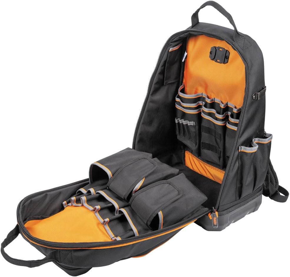 Klein Tools 62800BP Backpack Tool Bag, Tradesman Pro Extra-Large 40-Pocket Electrician Jobsite Backpack with Molded Bottom, Charging Port