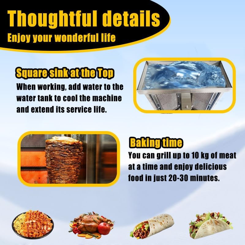 Shawarma Grill Machine, LPG Gas Gyro Grill Oven, Vertical Broiler Rotating, Doner Kebab Machine, with 2 Burners for Home Kitchen Adjustable Temperature,Roasting 10kg of Meat Black